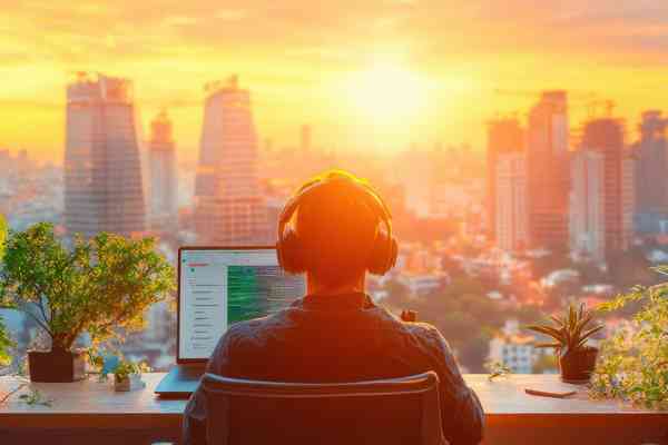 Mann mit Laptop und Skyline - © nunoi - stock.adobe.com